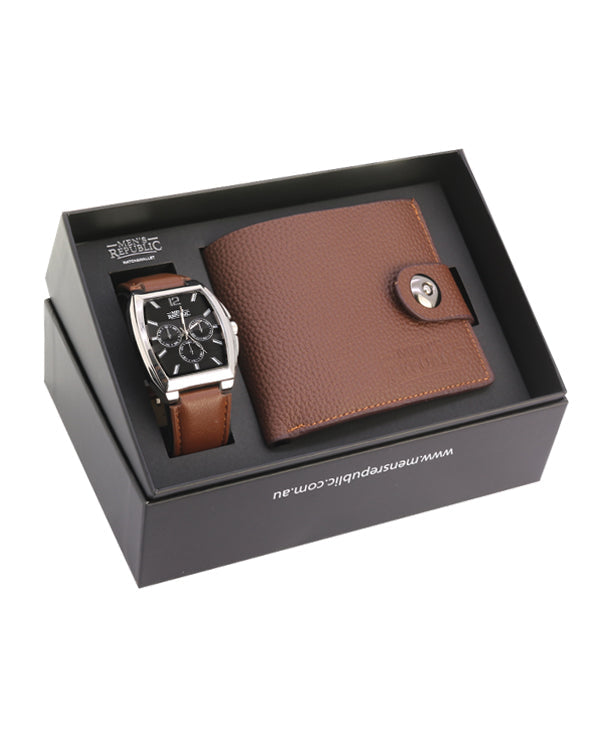 Men's Republic Watch set with Leather Wallet - Brown 2