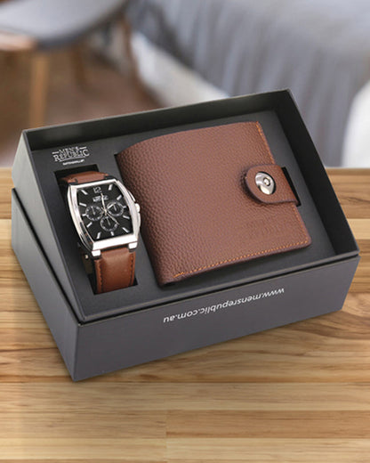 Men's Republic Watch set with Leather Wallet - Brown 1