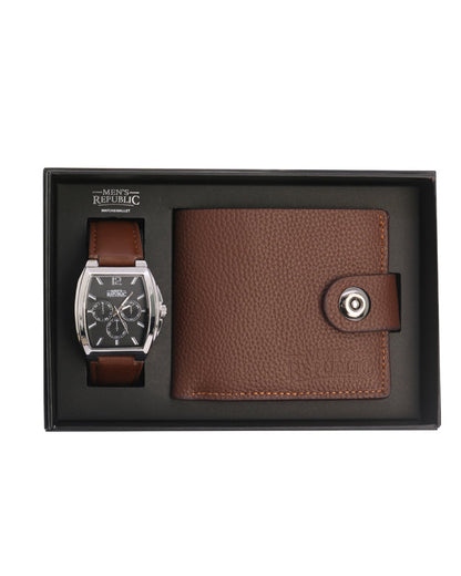 Men's Republic Watch set with Leather Wallet - Brown 3