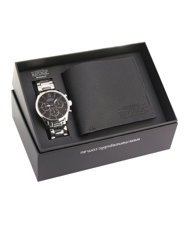 Men's Republic Watch set with Leather Wallet - Black 2