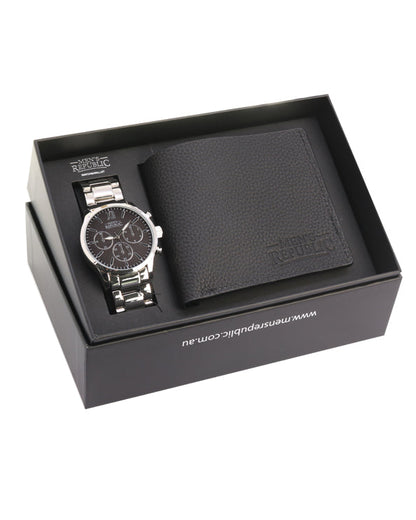 Men's Republic Watch set with Leather Wallet - Black 2