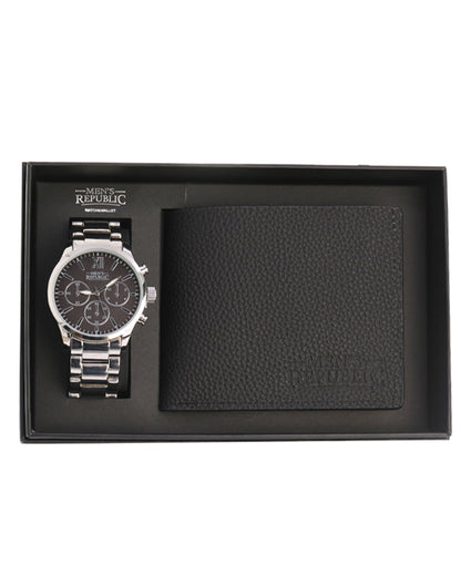 Men's Republic Watch set with Leather Wallet - Black 3