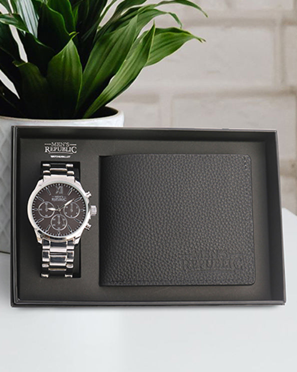 Men's Republic Watch set with Leather Wallet - Black 1