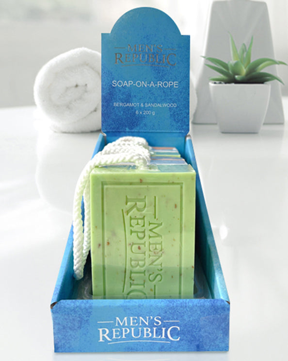 Men's Republic Logo Soap-on-a Rope - 6 per Shelf Tray 1