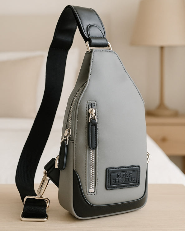 Men's Republic Nylon Single Strap Backpack- Grey & Black 1