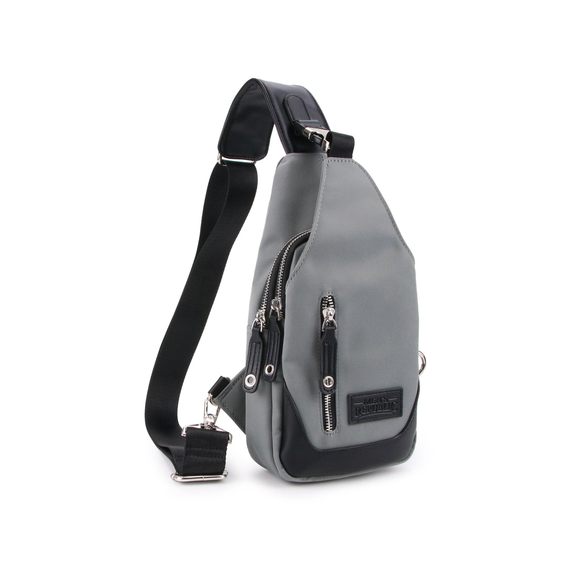 Men's Republic Nylon Single Strap Backpack- Grey & Black 3