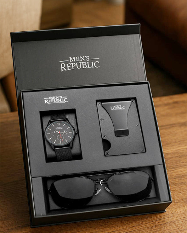 Men's Republic Watch set with Card Wallet and Sunglasses 1