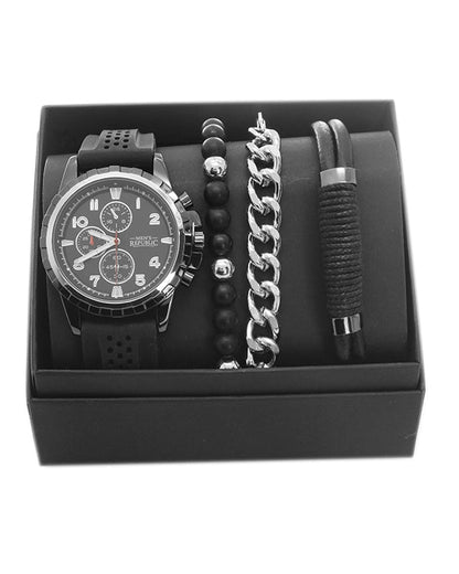 Men's Republic Watch set with 3 Bracelets - Black 2