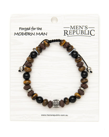 Men's Republic Fashion Bracelets - Set of 10 Mixed Stainless Steel and Semi-Precious Stones - In Shelf Tray 16