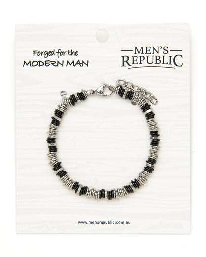 Men's Republic Fashion Bracelets - Set of 10 Mixed Stainless Steel and Semi-Precious Stones - In Shelf Tray 12