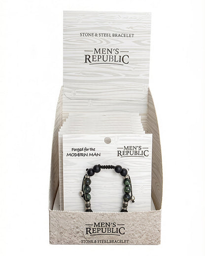 Men's Republic Fashion Bracelets - Set of 10 Mixed Stainless Steel and Semi-Precious Stones - In Shelf Tray 2