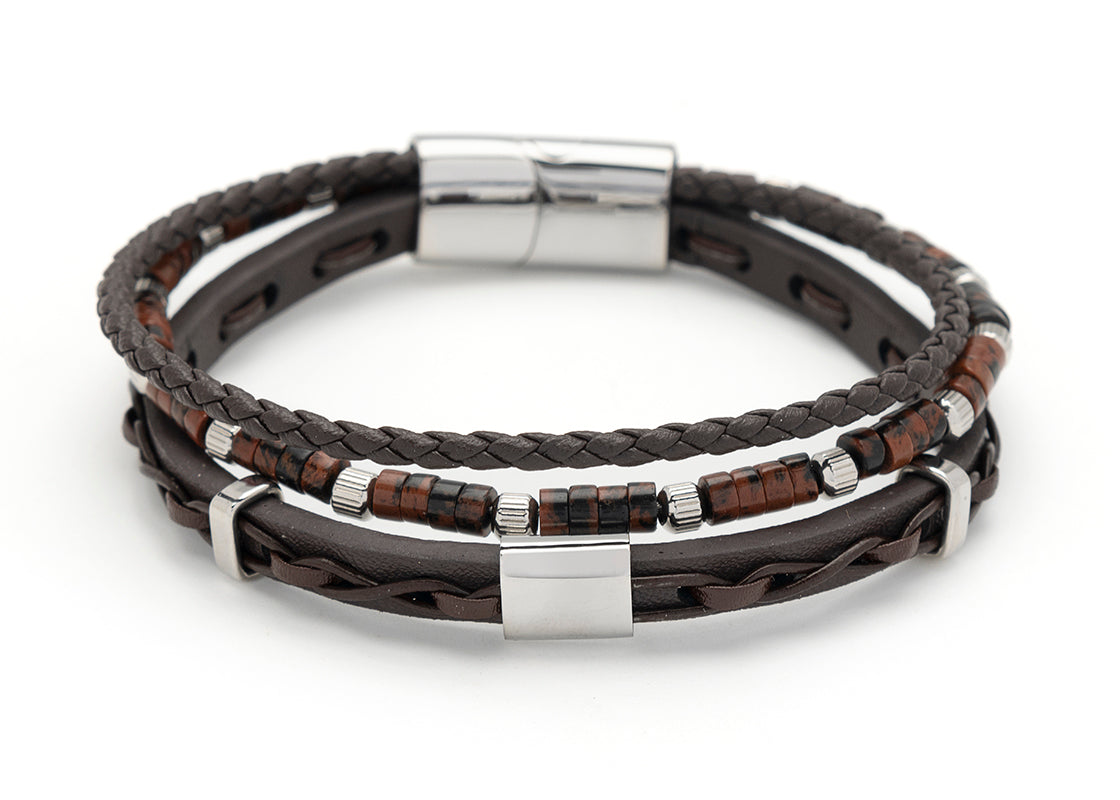 Men's Republic Multi Leather Bracelet with Stainless Steel - 15 3
