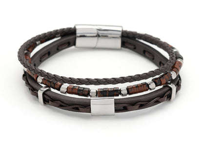 Men's Republic Multi Leather Bracelet with Stainless Steel - 15 3