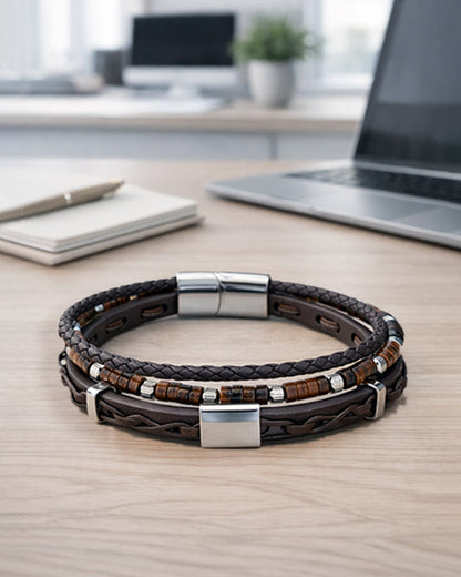 Men's Republic Multi Leather Bracelet with Stainless Steel - 15 1