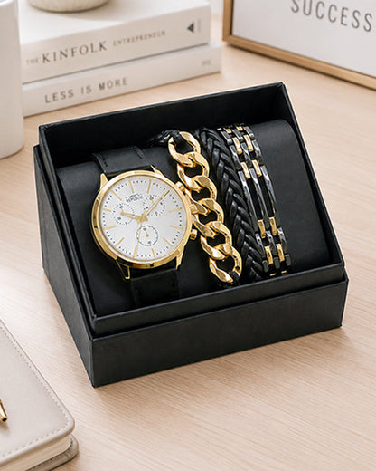 Men's Republic Watch set with 3 Bracelets - Gold and Black 1