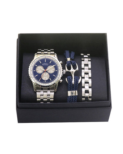 Men's Republic Watch set with 2 Bracelets - Silver and Blue 2