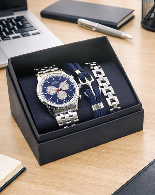 Men's Republic Watch set with 2 Bracelets - Silver and Blue 1