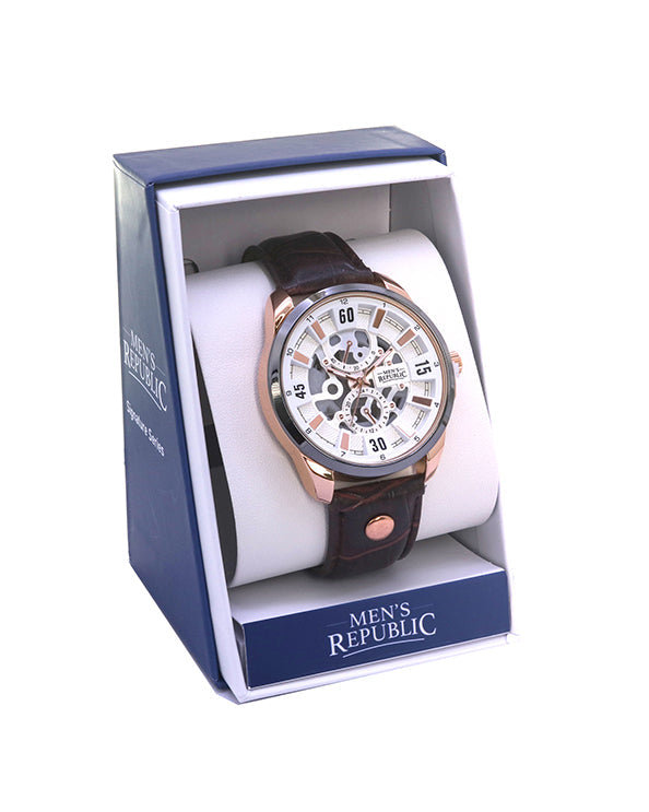 Men's Republic Watch - Signature Series - Gun Metal /Gold with Brown Leather Strap 2