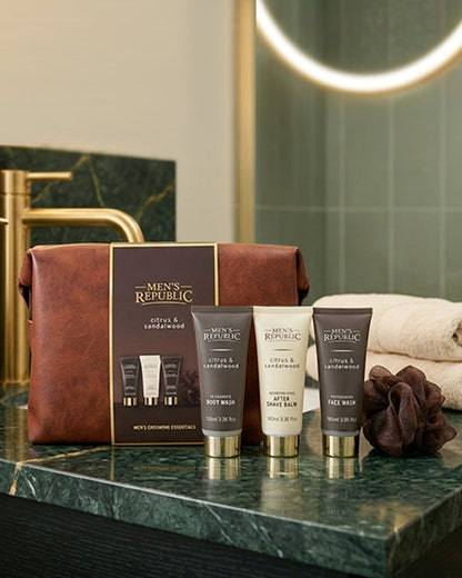 Men's Republic Grooming Kit in Soft Faux Leather Toiletry Bag - 4pc Body and Face Wash 1