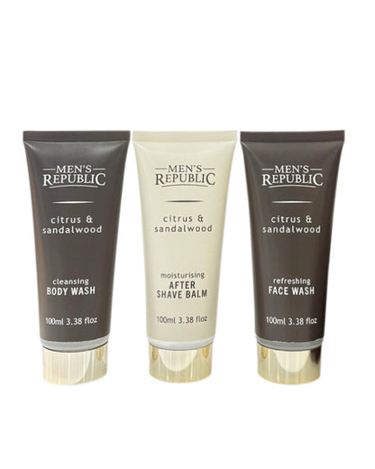 Men's Republic Grooming Kit in Soft Faux Leather Toiletry Bag - 4pc Body and Face Wash 4