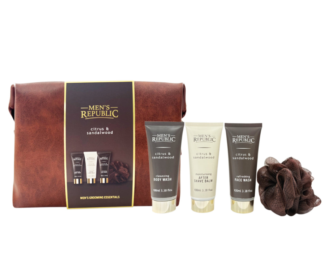 Men's Republic Grooming Kit in Soft Faux Leather Toiletry Bag - 4pc Body and Face Wash 2