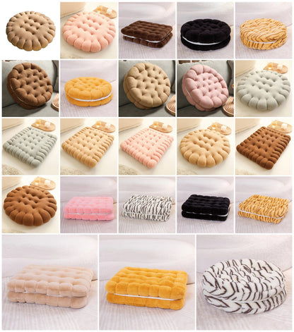 Anyhouz Plush Pillow Pink Round Double Biscuit Shape Stuffed Soft Pillow Seat Cushion Room Decor