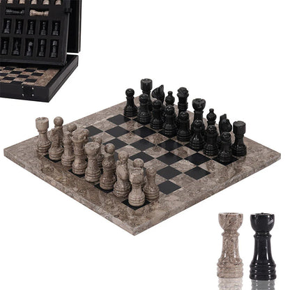 Marble Chess Set 10" Inches Oceanic and Black Handmade Chess Sets for Adults - Marble Board Game for Family with Storage Box & 2 Extra Queen, Ideal Travel Chess Set & Home Décor