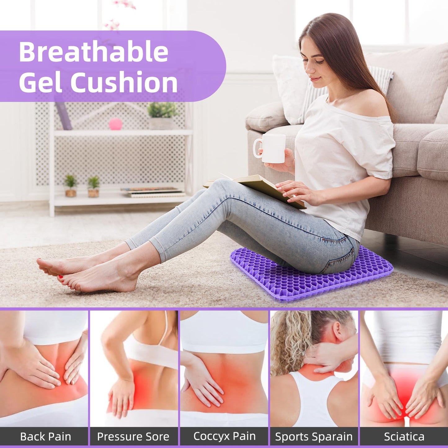 ComfortCore™ Premium Cooling Gel Seat Cushion — Pressure-Relieving Support for Office, Car & Wheelchair | Honeycomb Breathable Design