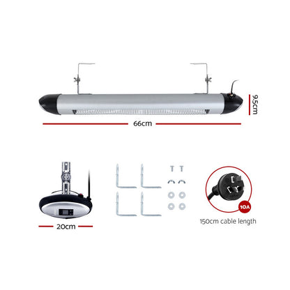 Devanti 1500W Electric Strip Radiant Heater – Indoor & Outdoor Infrared Wall Mount | Remote Control, 3 Heat Settings, Timer