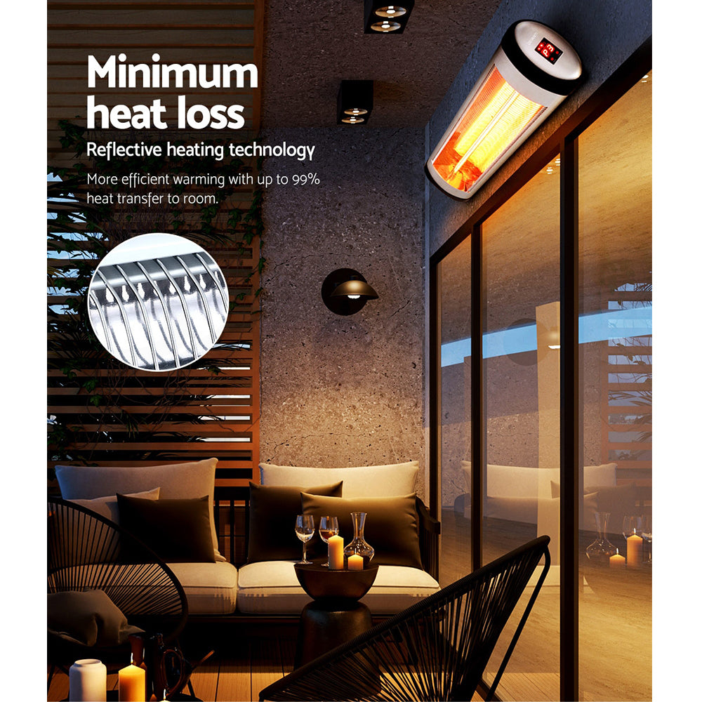 Devanti 1500W Electric Strip Radiant Heater – Indoor & Outdoor Infrared Wall Mount | Remote Control, 3 Heat Settings, Timer