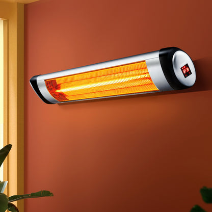 Devanti 1500W Electric Strip Radiant Heater – Indoor & Outdoor Infrared Wall Mount | Remote Control, 3 Heat Settings, Timer