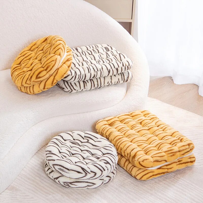 Anyhouz Plush Pillow Dark Brown Square Double Biscuit Shape Stuffed Soft Pillow Seat Cushion Room Decor