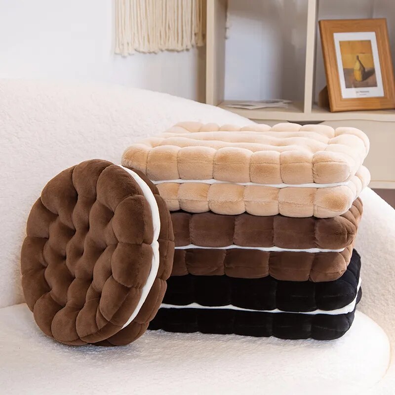 Anyhouz Plush Pillow Yellow Square Double Biscuit Shape Stuffed Soft Pillow Seat Cushion Room Decor
