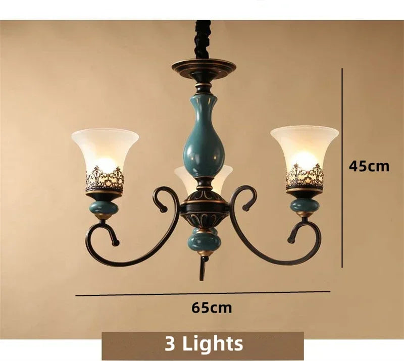 European vintage flush mount chandelier with frosted glass shade and iron frame — view 5