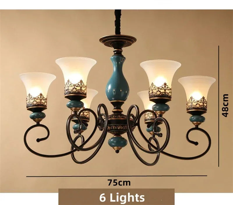 European vintage flush mount chandelier with frosted glass shade and iron frame — view 3