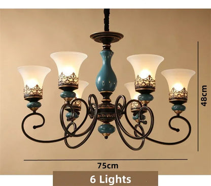 European vintage flush mount chandelier with frosted glass shade and iron frame — view 3