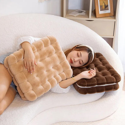 Anyhouz Plush Pillow Yellow Square Double Biscuit Shape Stuffed Soft Pillow Seat Cushion Room Decor