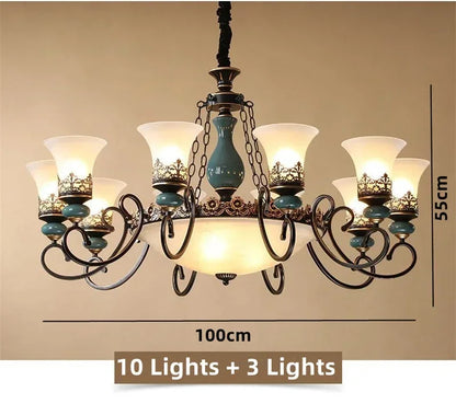 European vintage flush mount chandelier with frosted glass shade and iron frame — view 8