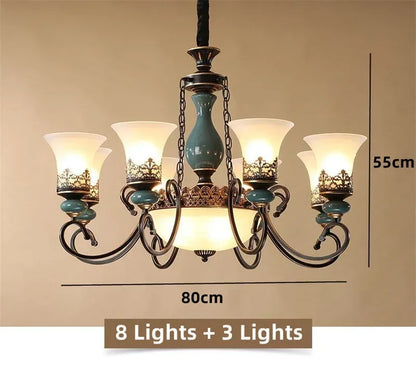 European vintage flush mount chandelier with frosted glass shade and iron frame — view 9