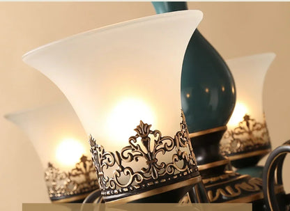 European vintage flush mount chandelier with frosted glass shade and iron frame — view 14