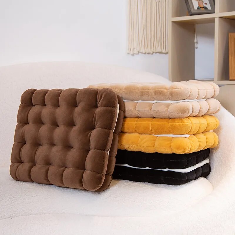 Anyhouz Plush Pillow Dark Brown Square Double Biscuit Shape Stuffed Soft Pillow Seat Cushion Room Decor