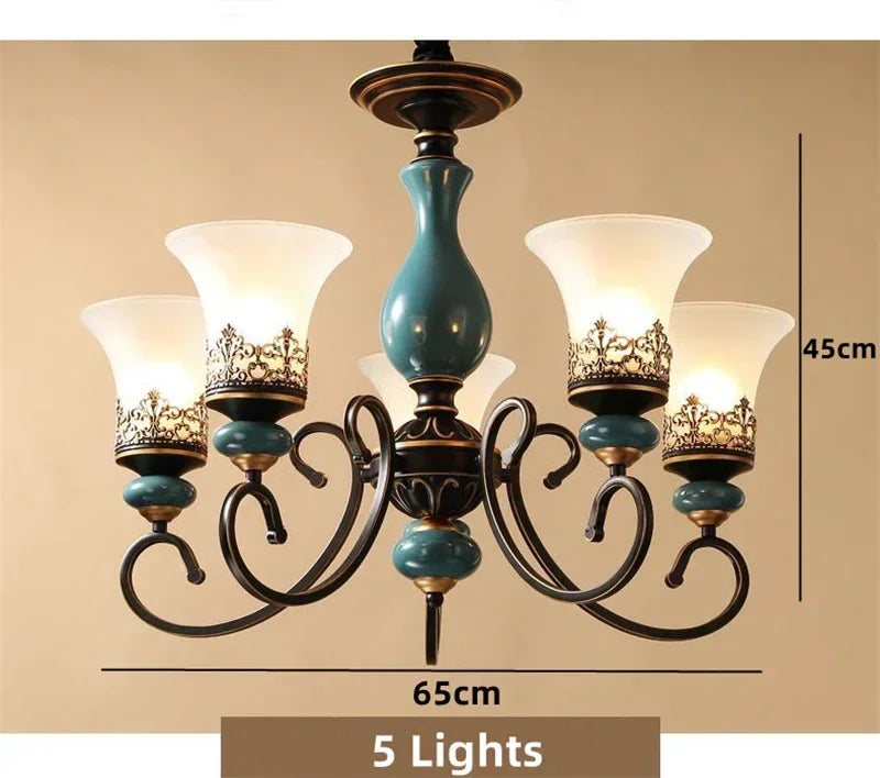 European vintage flush mount chandelier with frosted glass shade and iron frame — view 4