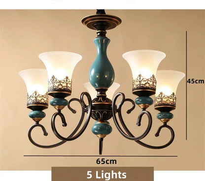 European vintage flush mount chandelier with frosted glass shade and iron frame — view 4