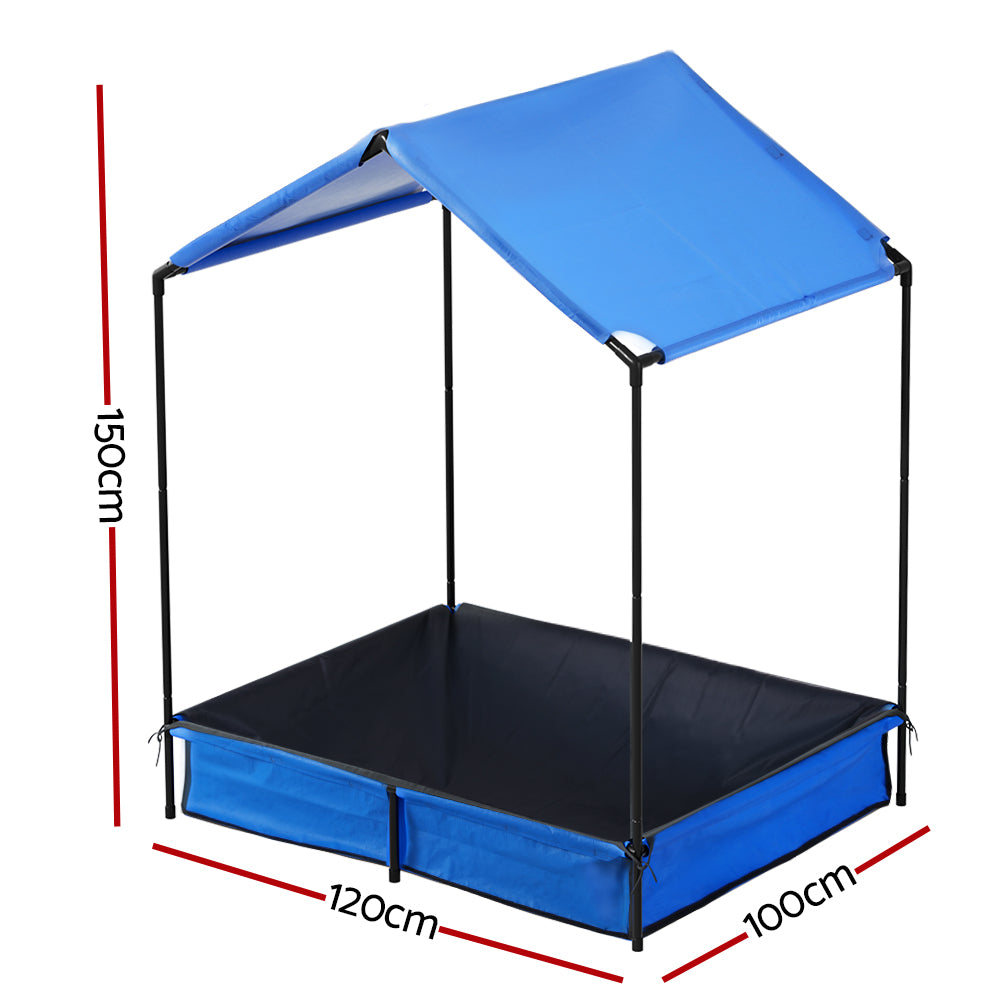 Keezi Kids Sandpit Metal Sandbox Sand Pit with Canopy Cover Outdoor To ...