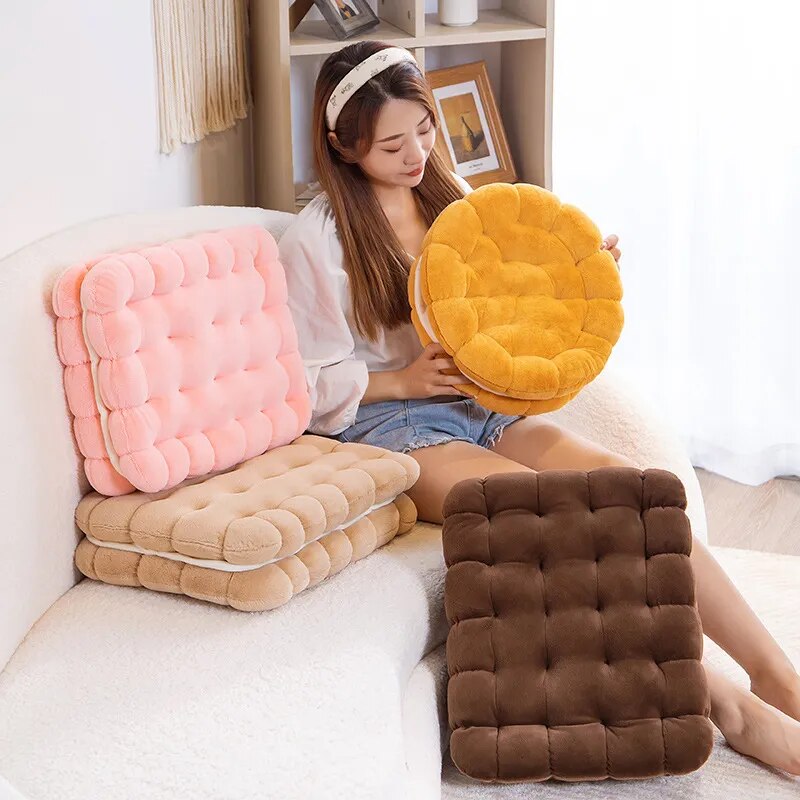 Anyhouz Plush Pillow Dark Brown Square Double Biscuit Shape Stuffed Soft Pillow Seat Cushion Room Decor