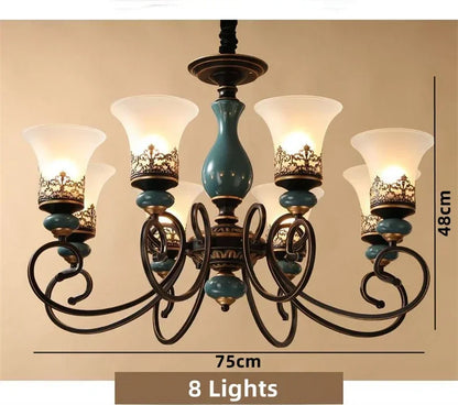 European vintage flush mount chandelier with frosted glass shade and iron frame — view 2