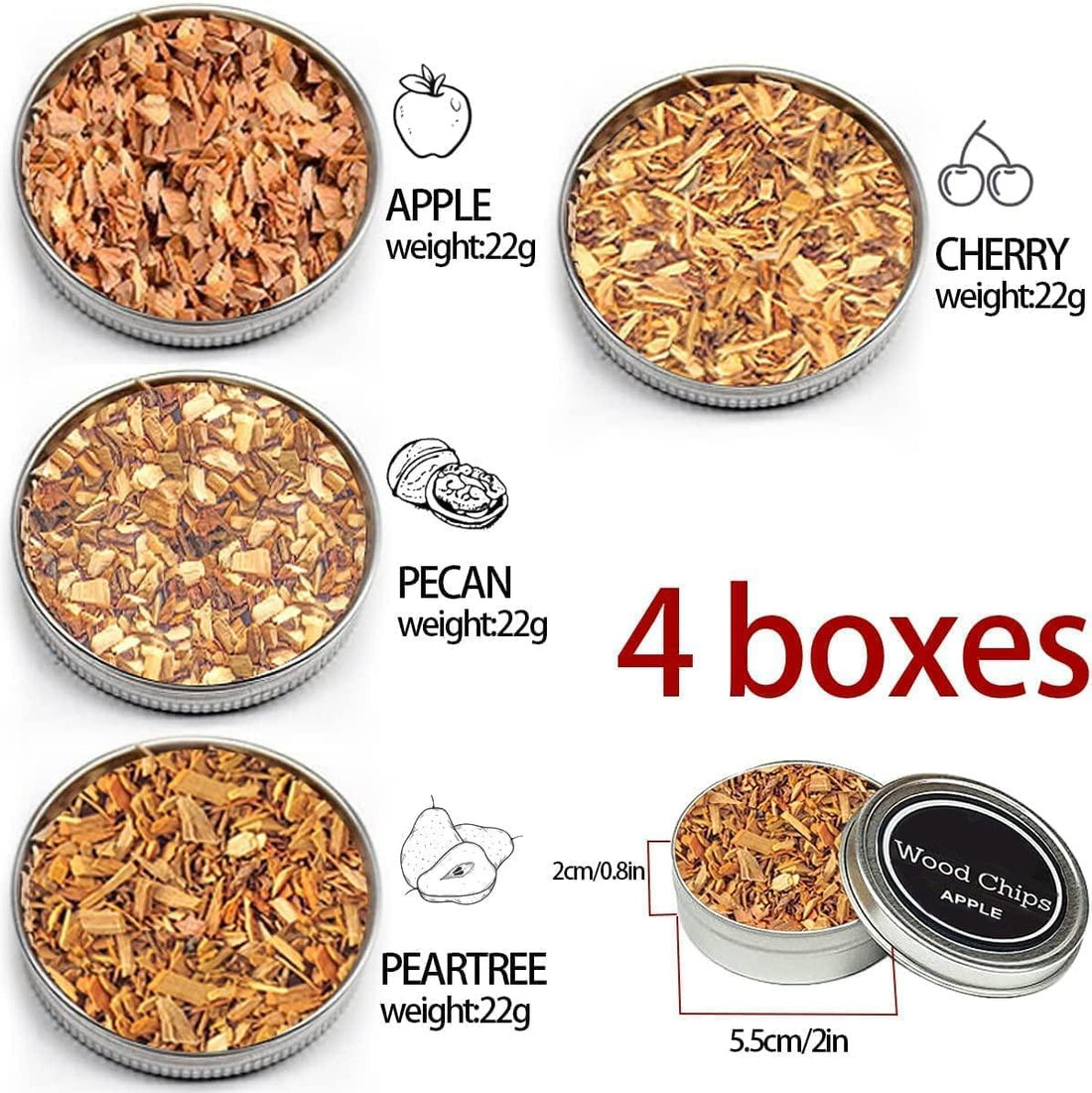 Wood Chips for Cocktail Smoker, Cherry, Apple, Pecan and Pear Tree 4 Pack Smoke Infuser Wood Chips - Gifts-Australia