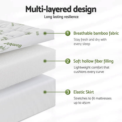 Giselle Mattress Topper 11cm Pillowtop toppers Bamboo King Single
