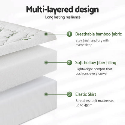 Giselle Mattress Topper 5cm Pillowtop toppers Bamboo King Single
