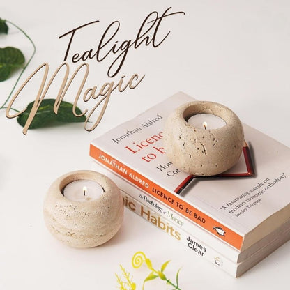 Marble Tealight Candle Holder - Set of 2 (Travertine)